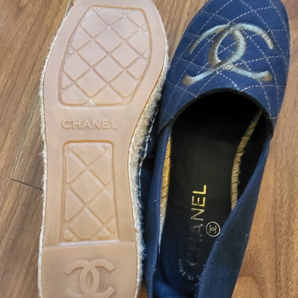 Chanel espadrilles fabric blue/green CC - Picture 9 of 12